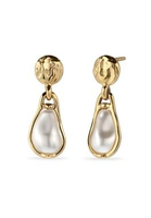 Elli Jewelry Anting Studs Wanita Perak 925 Lapis Emas Bulat Mutiara Putih Aksesoris Fashion Berkilau