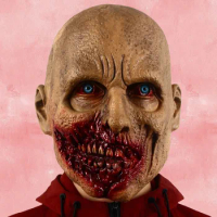 Latex Mask Scary Cosplay Party Props Hallowed Decoration，Hallowed Bloody Horror Ripped Mask Skull