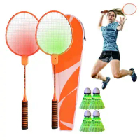 Light Up Badminton Rackets Set Training Led Badminton Racket And Shuttlecocks Nylon Badminton Racquet Set For Colorful Luminous