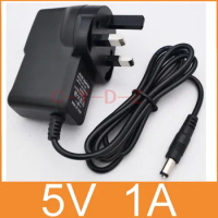 500PCS high quality 5V1A AC 100V-240V Converter Adapter DC 5V 1A Power Supply 1000mA UK 3 Plug DC 5.5mm x 2.1mm
