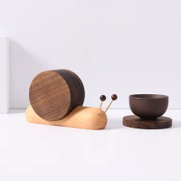 Natural Wood Coaster Set Wooden Snail Coaster Round Placemat with Magnet Home Desk Ornament Tea Cup Mug Solid Wood Pads