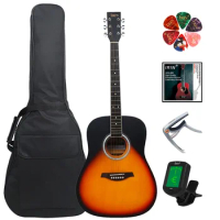 6 Strings 21 Frets Acoustic Guitar 41 Inch Basswood Body Folk Guitarra with Bag Capo Strings Picks Guitar Parts &amp; Accessories