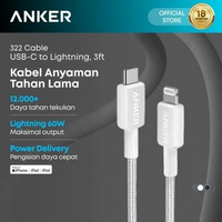 Kabel Charger Anker 322 USB-C to Lightning 3ft - A81B5 Putih