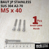 M5x40 Baut JP Stainless M5 Steel SUS 304 A2-70 Kepala Bulat Obang Plus