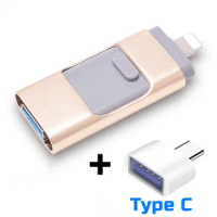 Photo stick iPhone/ipad/Lightning/ios flash drive memory stick pendrive mobile Micro USB Flash Drive 16GB 32GB 64GB 【Gold】