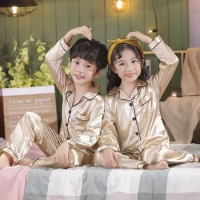 4 6 8 12Y Children Satin Pajamas Long/Short Kids Clothes Girl Sleepwear Silk Pajama Boy Clothing Sets for Toddler Teenager Girls