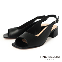 預購 TINO BELLINI 貝里尼 歐洲進口全真皮素面魚口低跟涼鞋FSKV005(黑色)