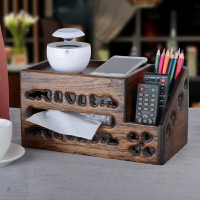 木質復古實木遙控器收納盒中式客廳茶幾桌面美式紙裝飾擺件抽紙盒1入