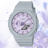 CASIO 卡西歐 G-SHOCK WOMEN 療癒大自然 羅勒葉指針設計八角形雙顯錶-灰紫(GMA-S2100NC-8A)