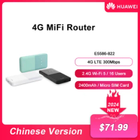 2024 New Original HUAWEI WiFi 5 E5586-822 4G Pocket MiFi 300Mbps Support 16 Users 2.4G Wifi With 2400mAh battery