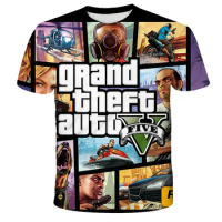 2022 3D Printing Grand Theft Auto Game Gta 4/5 Printed T shirts Short Sleeve Tshirt Children's Clothing Top T-shirt GTA5 Kids