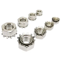 10/25pcs M3 M4 M5 M6 M8 A2-70 304 Stainless Steel Hexagon Hex Toothed Serrated Washer Gasket K-Lock Nut K-Type Nut High Quality