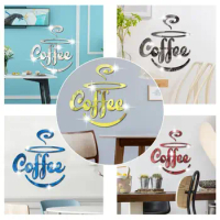 Easy to Tear 3D Coffee Mirror Stickers Coffee Cup Design 3D Acrylic Mirror Mural Acrylic DIY Coffee Cup Wall Decal Restaurant