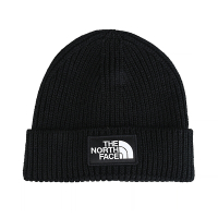 The North Face經典方標LOGO羅紋針織帽(黑x白)