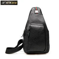 Men Quality Leather Casual Chest Sling Bag Design One Shoulder Bag Fashion Crossbody Bag Daypack For Male 8022