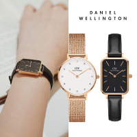 【Daniel Wellington】DW 手錶 Quadro&amp;Petite 系列 20X26&amp;28mm 皮革小方錶、編織錶(多款任選)