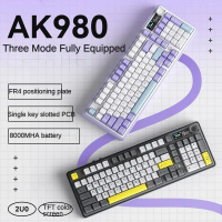 Papan Kekunci Mekanikal, AJAZZ, AK980, Bluetooth Tanpa Wayar 2.4g, Tiga mod, Permainan E-sukan RGB, 