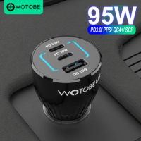 WOTOBE 95W USB C Car Charger,3-port PPS/PD 65W/45W/30W/20W QC4.0 22.5W for Laptop MI 11 P40/30 iPhone 13/12 Samsung S20/Note 10