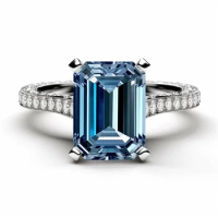 SGARIT Blue Diamond Gifts for Women Engagement Wedding Ring 14k White Gold Ring Luxury 3ct Moissanite Diamond Quality Jewelry