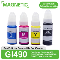 5pc 2BK/C/M/Y GI490 GI-490 Dye Bulk Ink Compatible For Canon Pixma G1400 G2400 G3400 G1000 G2000 G3000 Tank Printer Ink