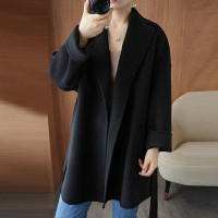 【巴黎精品】真 100%羊毛大衣 毛呢外套(中長版寬鬆舒適西裝領女外套2色p1ag46)
