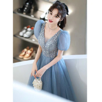 Robe de soiree Blue Gery V-Neck Slim Formal Dress Wedding Elegant Evening Dresses Formal Party Dress Prom dresses Luxury Dress