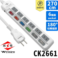 威電牌 9尺延長線 CK2661 6開6插2孔 /一組入(定630) 電源延長線 插頭延長線 電腦延長線 威電延長線 台灣製-天CK2661-9