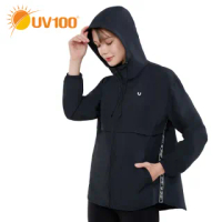【UV100】抗UV-冰絲連帽自體收納外套-女AA22055(涼感、透氣、可收納、防曬外套)