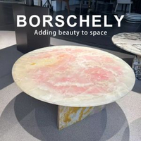 內地直送 - BORSCHELY/宝石利 粉玉大理石圆形茶几复古奶油风