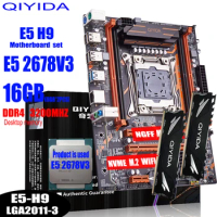 QIYIDA X99 motherboard set LGA2011 3 E5 2678 V3 kit 2*8gb=16GB 3200MHz DDR4 4 channels SATA 3.0 nvme M.2 M-ATX