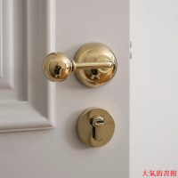 門鎖INDOORS中古風極簡金色黃銅房間門鎖純銅靜音家用球形鎖具門把手
