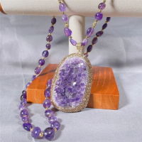 Uruguay imported amethyst cave pendant necklace baroque sweater chain women's jewelry handmade crafts