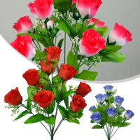 Artificial Flowers 10 Heads Stems Artificial Silk Fake Flowers High Quality Silk Rose Bud Bunch For Outdoor Party Wedding Decor