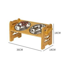竹木狗碗架寵物雙碗食盆中小型犬可調節木架貓狗護頸餵食器