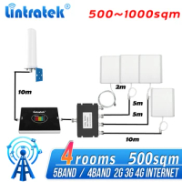 Internet Signal Booster 4 Room Signal Booster 5 Band Signal Repeater, GSM LTE Booster Lintratek 4Band 2G 3G 4G Internet Amplfier