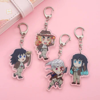 Cartoon Anime Lilo and Stitch Pendant Keychains Holder Car Key Chain Key Ring Mobile Phone Bag Hanging Jewelry GiftsDemon Slayer