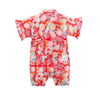 【Baby 童衣】任選 和服 寶寶日本包屁衣 夏日麻料清涼 42122(和風紅花-四角)