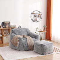 Bean Bag Chair with Ottoman, Fur Faux Armrests Accent Sofa Chair High-Density Foam Filled Sofa Chair Giant Lazy BeanBag Sofa