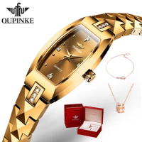 OUPINKE Top Luxury Swiss Movement Quartz Women's Watch Classic Tungsten Steel Strap Elegant Sapphire Mirror Waterproof Watch