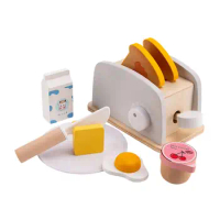 Playset Gifts Creative with Wooden Bread, Plate, and Utensils Toaster for Kids Play Kitchen for Girls Boys Preschool Kids Age 3+