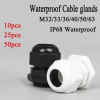 10pcs 25pcs 50pcs Waterproof Cable Glands M32 For 11-24mm M33/36/40/50/63 White Black Nylon Plastic Connector IP68 Seal Joint