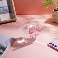 400ml Girly Pink Bow Transparent Glass Cup High Value Milk Coffee Cup Cup Juice Glass C8O2