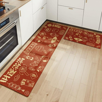廚房地墊 廚房牛年地墊家用防滑防油防水PVC腳墊 免洗長條新年地毯紅色