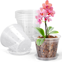 Orchid Pot 6 Pack 4 Inch Clear Orchid Pots with Holes and Saucers for Repotting Breathable Slotted P
