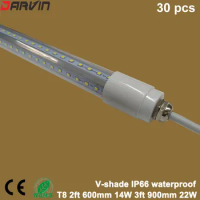 T8 Waterproof Led Tube 2ft 600mm 14W 3ft 900mm 22W IP66 V-Shade Waterproof Led Tube Light Fluorescent Light Super Bright