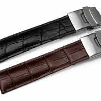 19mm/20mm/22mm Leather Watchband Strap Deployment Buckle Fits For Omega Watch Bracelet Speedmaster De Ville Seamaster