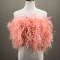 2024 Real Ostrich Feather Tube Top peach fuzz Turkey Breast Chest Wrap For Women Feather strapless high 30 cm fashion top