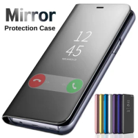 Clear View Mirror Flip Case For Samsung Galaxy S8 S9 S10 S20 S21 S22 S23 Plus Ultra Note 8 9 A30 A50 A70 Chrome Cover Stand