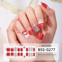20 Tips White Snowflakes Semi-cured Gel Nail Sticker UV Lamp Needed Long Lasting Christmas Full Cover Gel Polish Decals Manicure