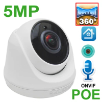 JIENUO 5MP Panoramic POE Camera IP 1.7mm Lens HD Cctv Security Surveillance Built-in Mic Infrared Video IPCam Indoor Home Camera